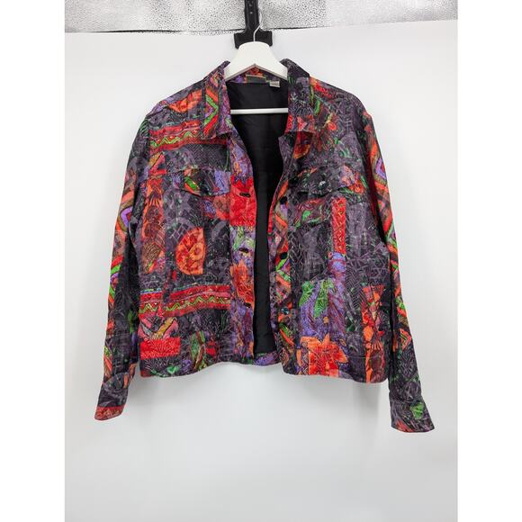 Chico's Silk Linen Multicolor Jacket Pockets Women's 2 - Large Art to Wear - Picture 1 of 7